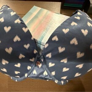 Victoria's Secret Blue Heart Print Padded Bra with Charm